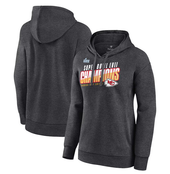 Women's Kansas City Chiefs Charcoal Super Bowl LVII Champions Victory Formation Pullover Hoodie(Run Small)